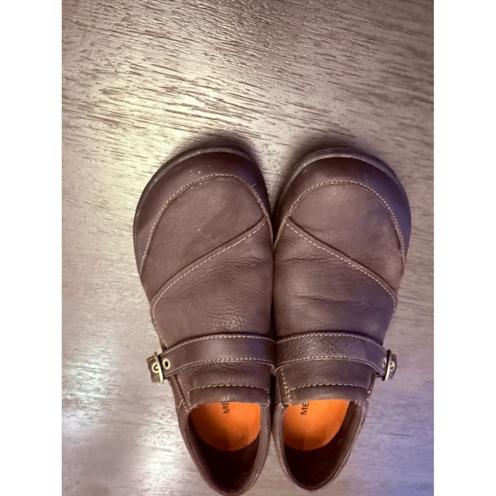 Merrell Brown Slip-On Clog with Orange Insole and Buckle Size 8.5